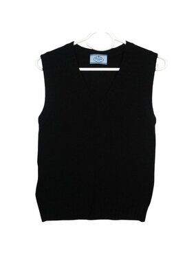 Prada Cashmere Wool V-neck Knit Vest Pullover Top Black 38 Sweater